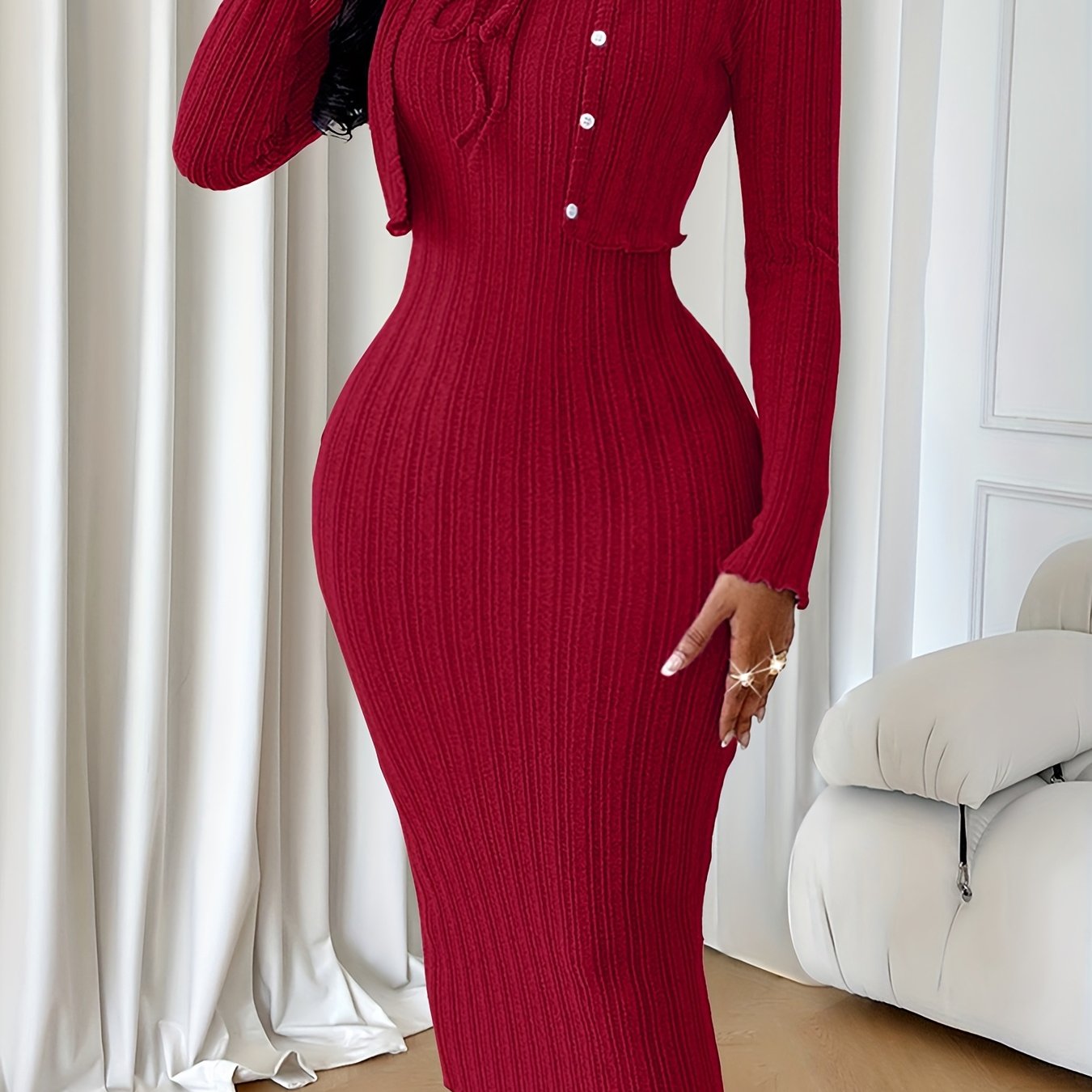 Ensemble deux-pièces robe et veste courte avec nœud papillon texturé pour femme