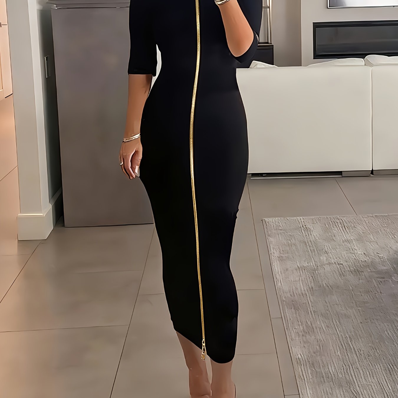 Vestido midi ajustado con cuello barco – Vestido elegante de manga corta con corte entallado