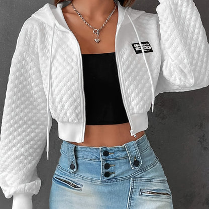 Sudadera con capucha elegante con letras para mujer – Jersey corto de calle rojo y negro
