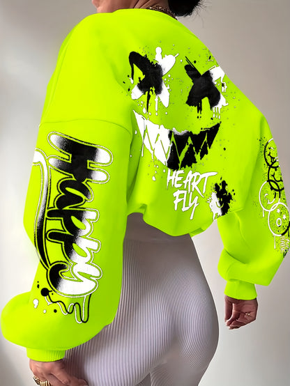 Sudadera con letras de grafiti para mujer – Jersey artístico negro para otoño/invierno