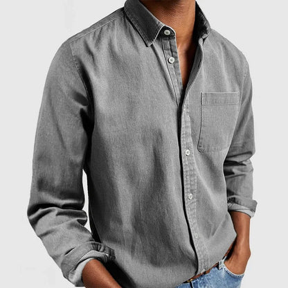 Camisa de manga larga con solapa para hombre – Cárdigan casual de mezcla de algodón