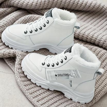 Botas de plataforma de invierno para mujer - Zapatos de invierno cálidos, casuales, con cordones y antideslizantes
