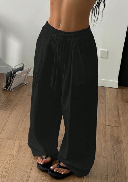 Women’s Flowy Drawstring Pants – High Waist Wide-Leg Fit