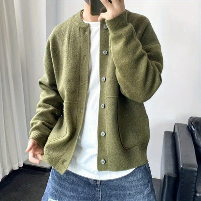 Cárdigan de punto grueso para hombre – Chaqueta de punto cálida con botones