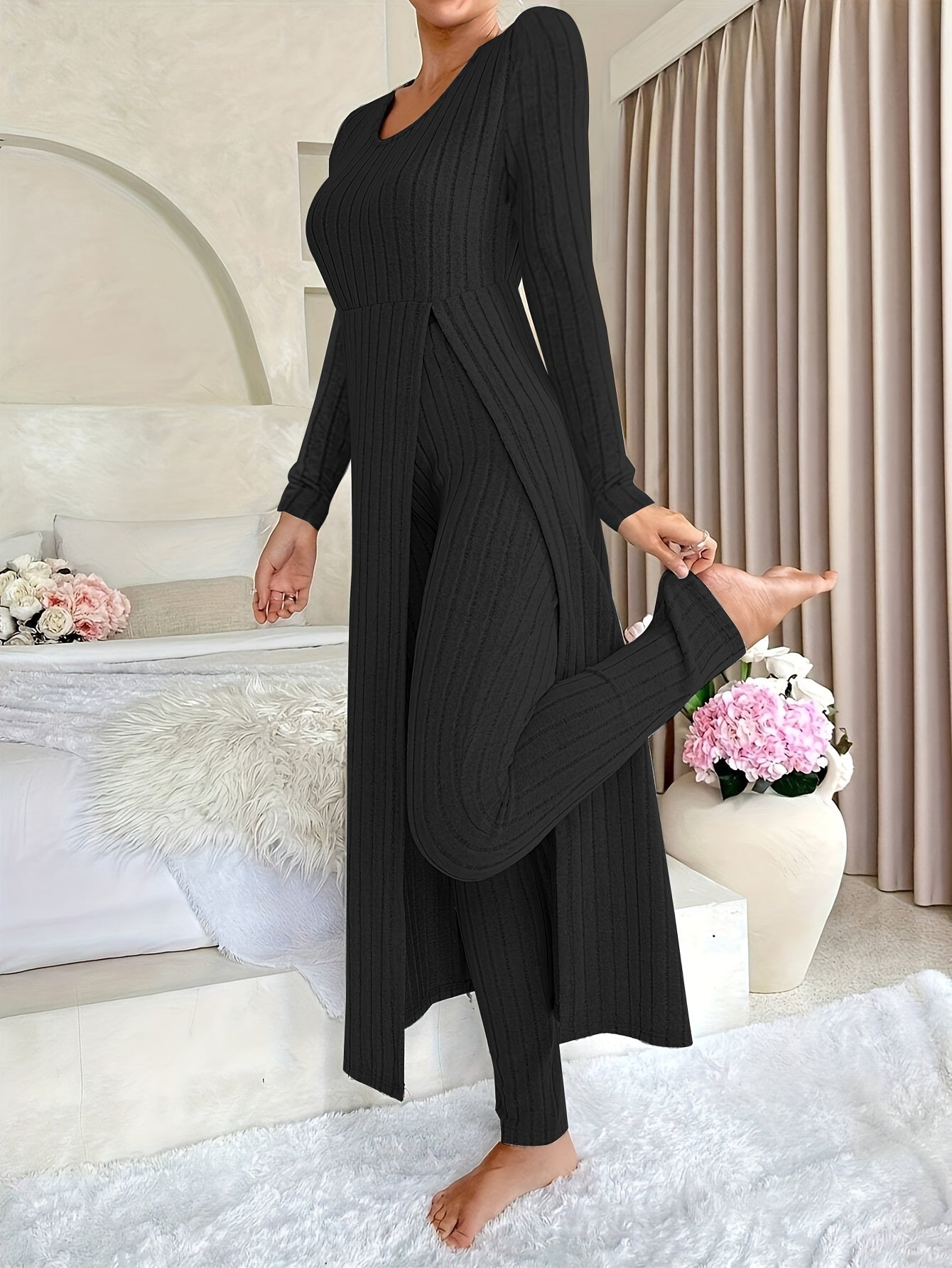 Ensemble deux pièces à carreaux – Haut à manches longues et pantalon assorti pour toutes les saisons