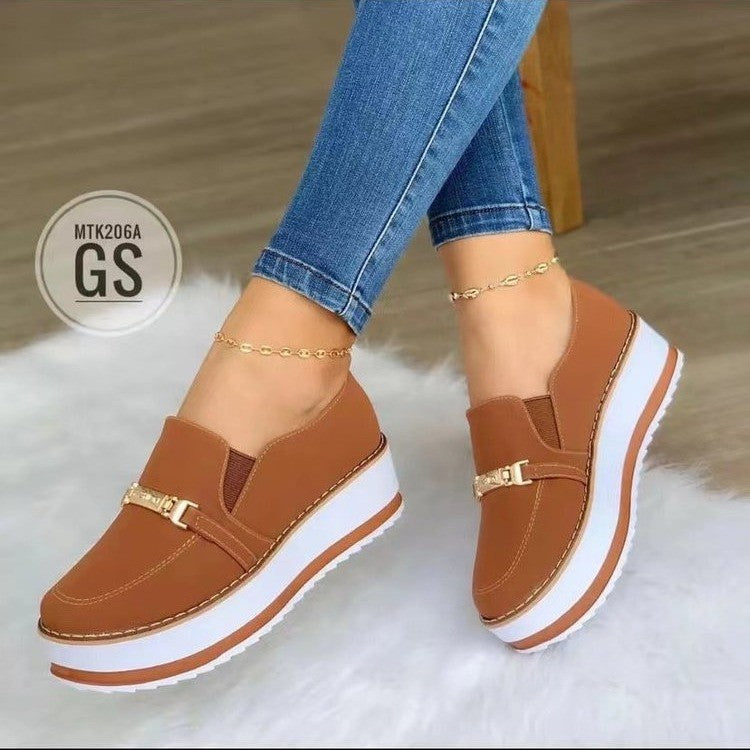 Loom & Soul™ Zapatillas sin Cordones con Plataforma para Mujer – Planas de Cuero Sintético Casuales con Suela Cómoda de Cuña Baja