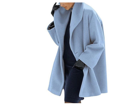 Women’s Loose Woolen Sweater Coat – Casual Round Neck Winter Jacket