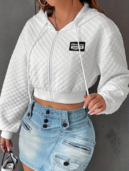 Sudadera con capucha elegante con letras para mujer – Jersey corto de calle rojo y negro