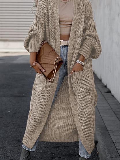 Elegante cárdigan acanalado con cuello en V profundo – Suéter de punto de otoño/invierno para mujer