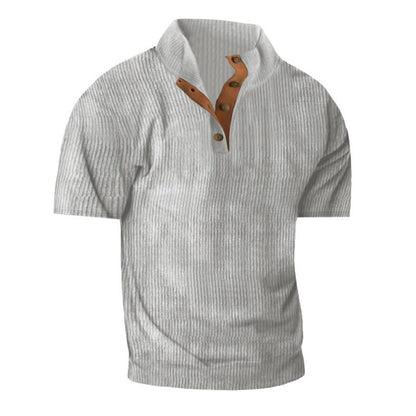 Men’s Corduroy Stand Collar Tee – Textured Casual Short Sleeve