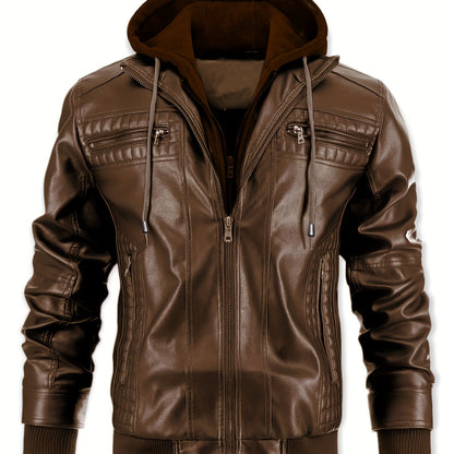 Chaqueta Bomber de Cuero Sintético para Hombre – Con Cremallera y Capucha Removible