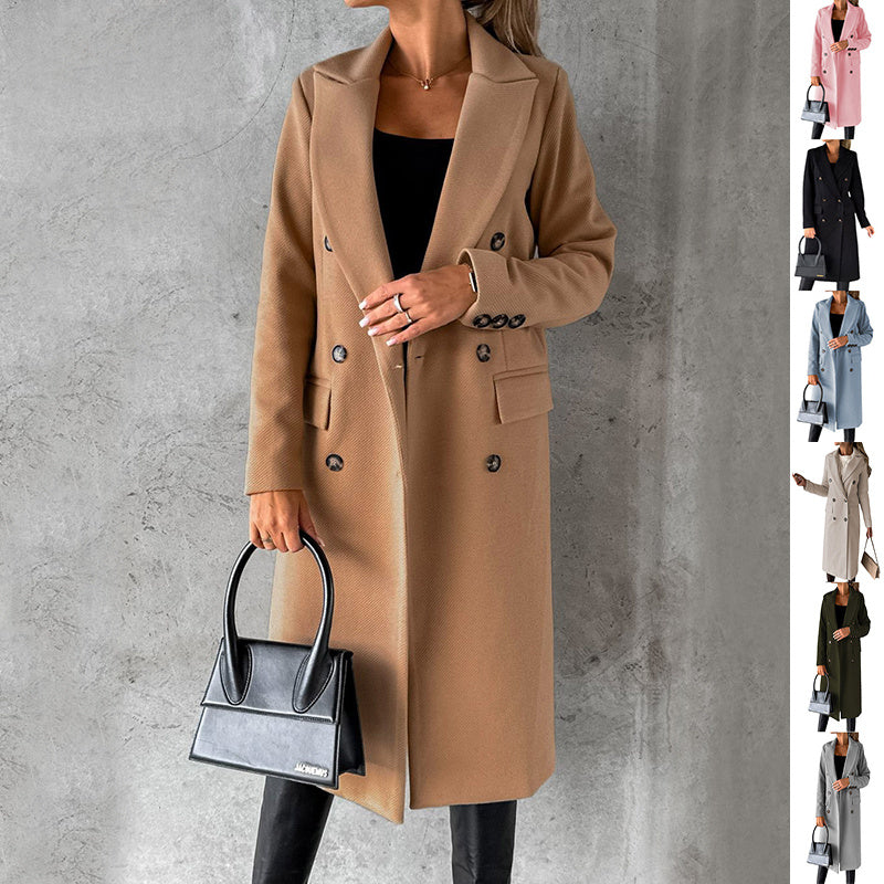 Abrigo de solapa cruzado Loom & Soul™ – Chaqueta larga de invierno ajustada para mujer para un estilo urbano sin esfuerzo