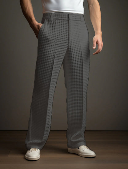Pantalón de traje recto de gofre para hombre – Pantalones informales de negocios para toda temporada