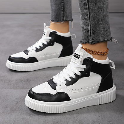 Women’s Mid-Top Patchwork Sneakers – Street Style Lace-Up