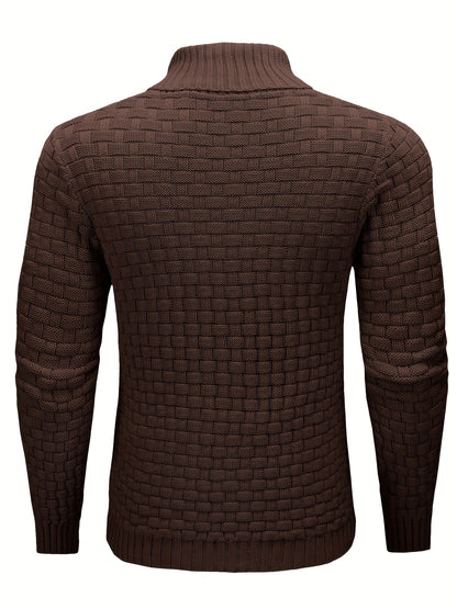Men’s Waffle Knit Sweater – High Stretch Pullover with Lapel Collar