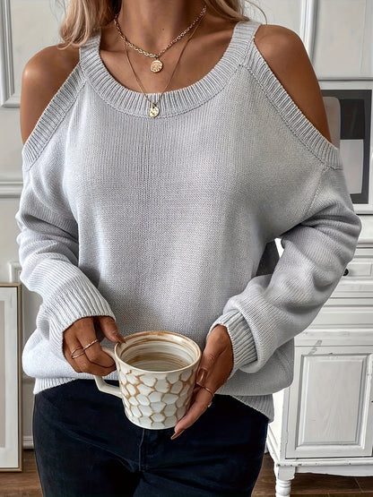 Suéter de punto suave para otoño/invierno con cuello redondo elegante para mujer