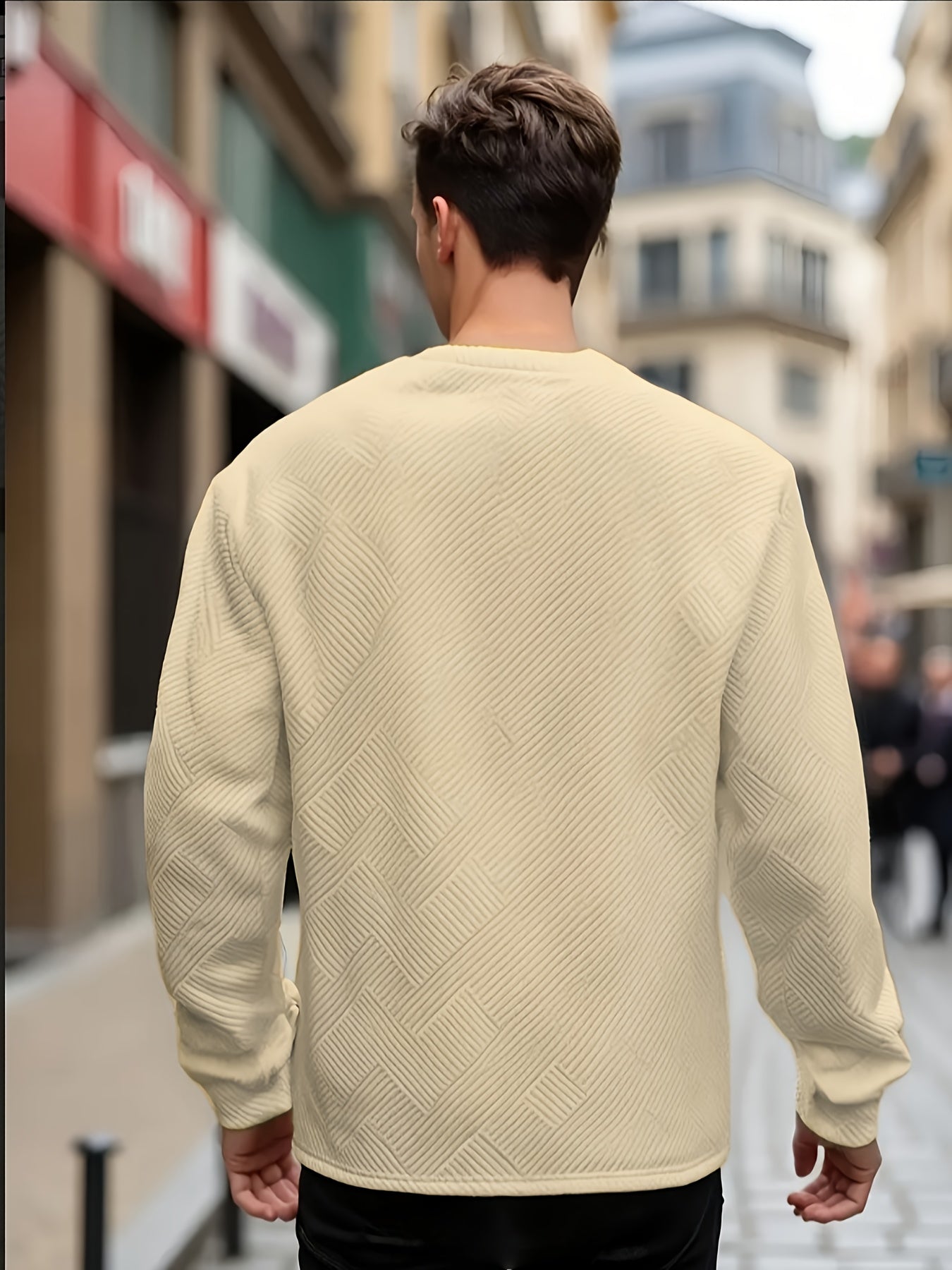 Sudadera jacquard de cuello redondo para hombre – Jersey casual de manga larga con estampado geométrico