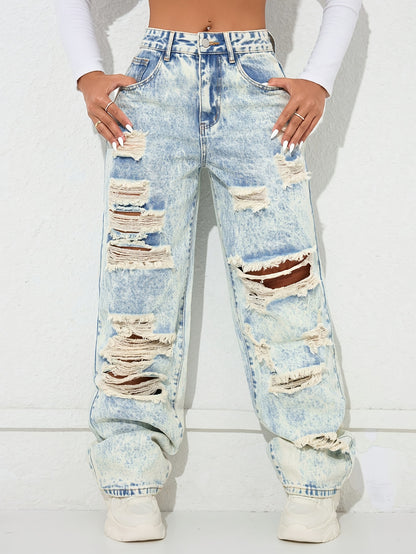 Vaqueros anchos vintage desgastados – Denim clásico lavado azul estilo urbano