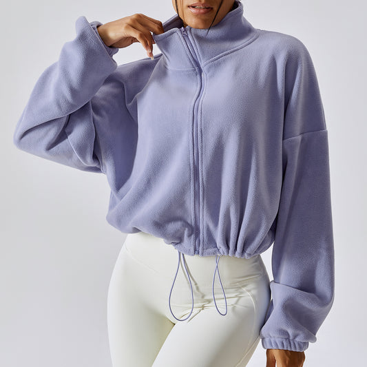 Chaqueta deportiva de mujer con cuello alto, tipo cachemir – Corte suelto de otoño
