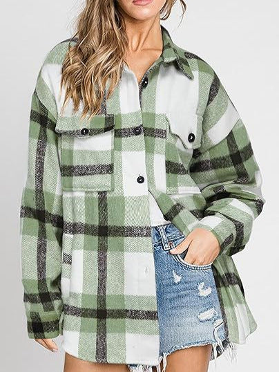 Chaqueta a cuadros con hebillas para mujer – Abrigo informal de corte holgado
