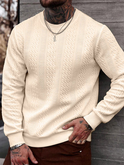 Sudadera con capucha y cuello redondo Jacquard para hombre – Parte superior ligera de corte holgado