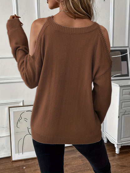 Suéter de punto suave para otoño/invierno con cuello redondo elegante para mujer