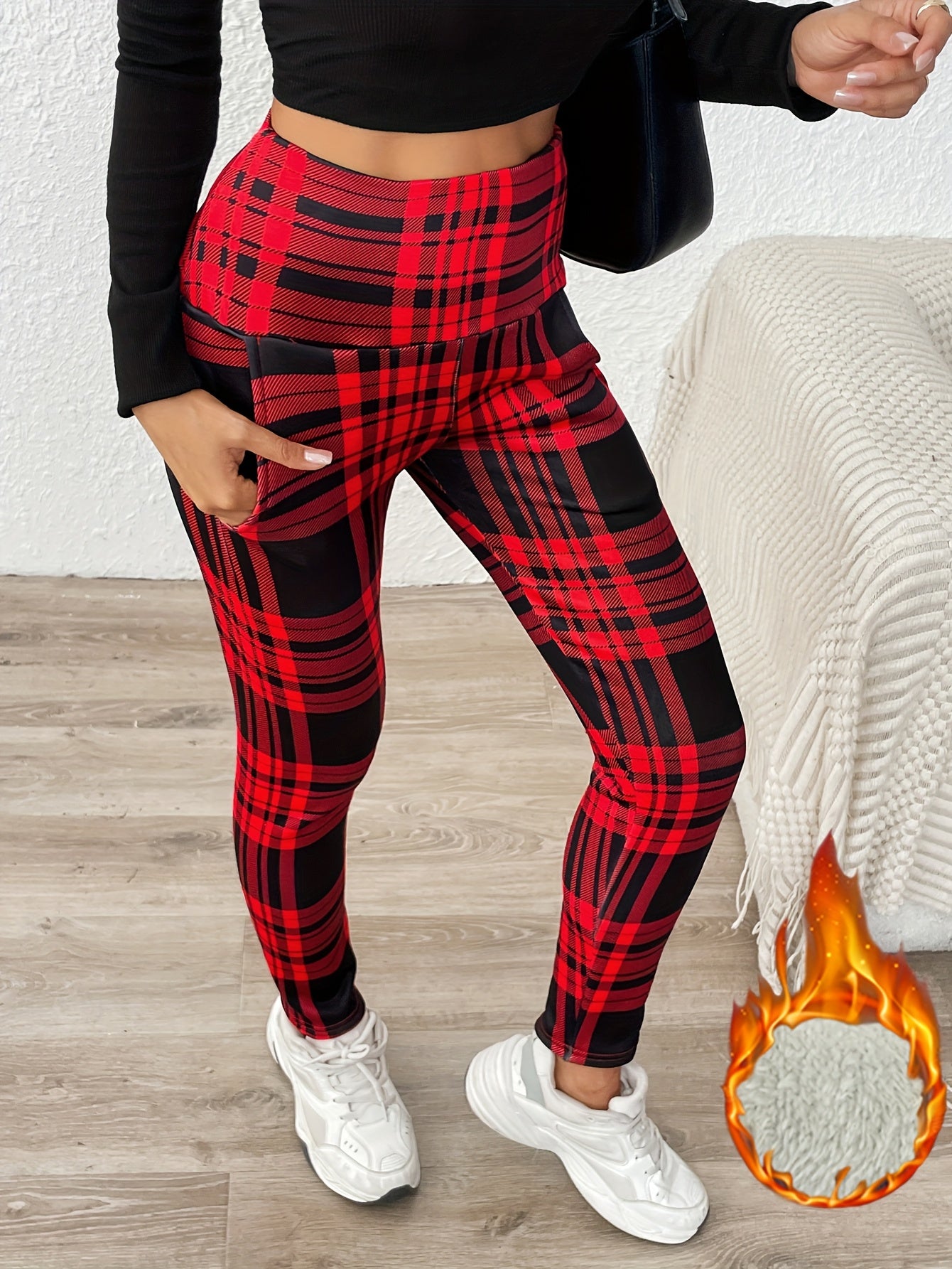 Leggings forradas de vellón de talle alto para mujer – Pantalones rectos abrigados de invierno