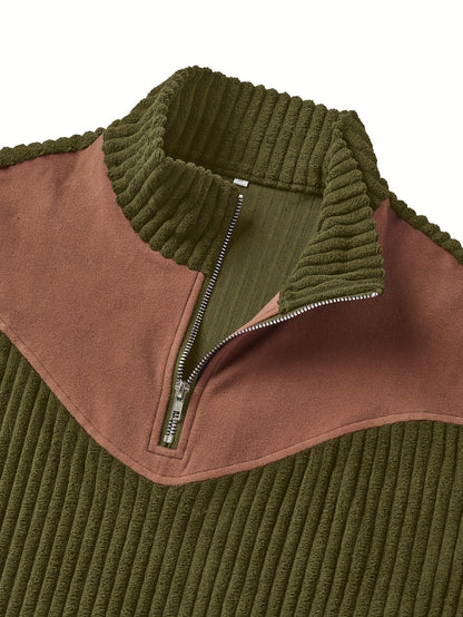 Jersey retro de cuello alto y media cremallera para hombre – Cálido y de canalé
