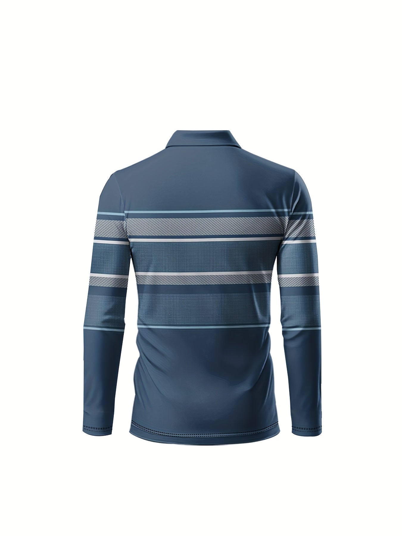 Polo de manga larga a rayas azules y blancas para hombre – Estilo casual y preppy