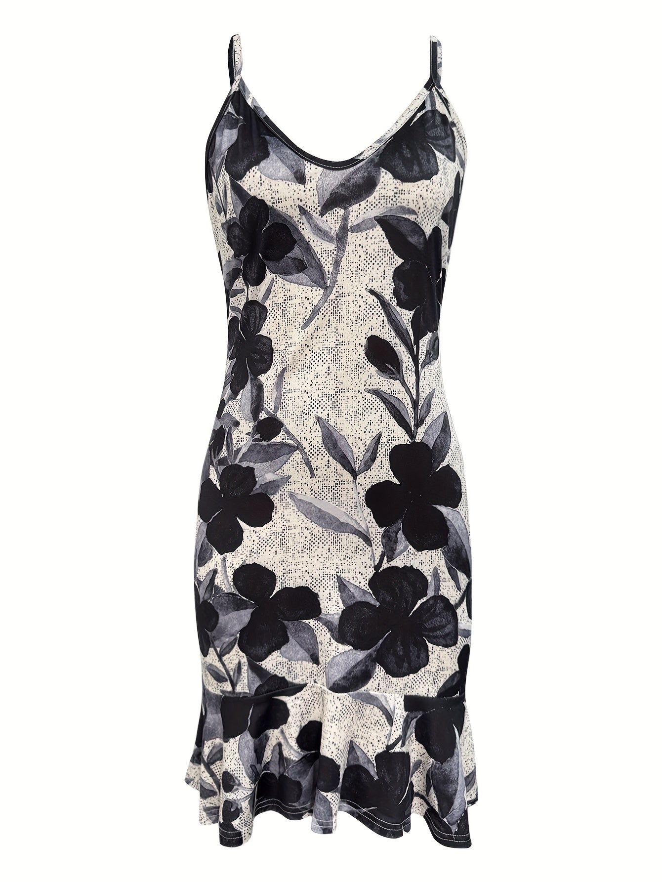 Floral Bodycon Summer Dress – Black & White Spaghetti Strap Party Dress