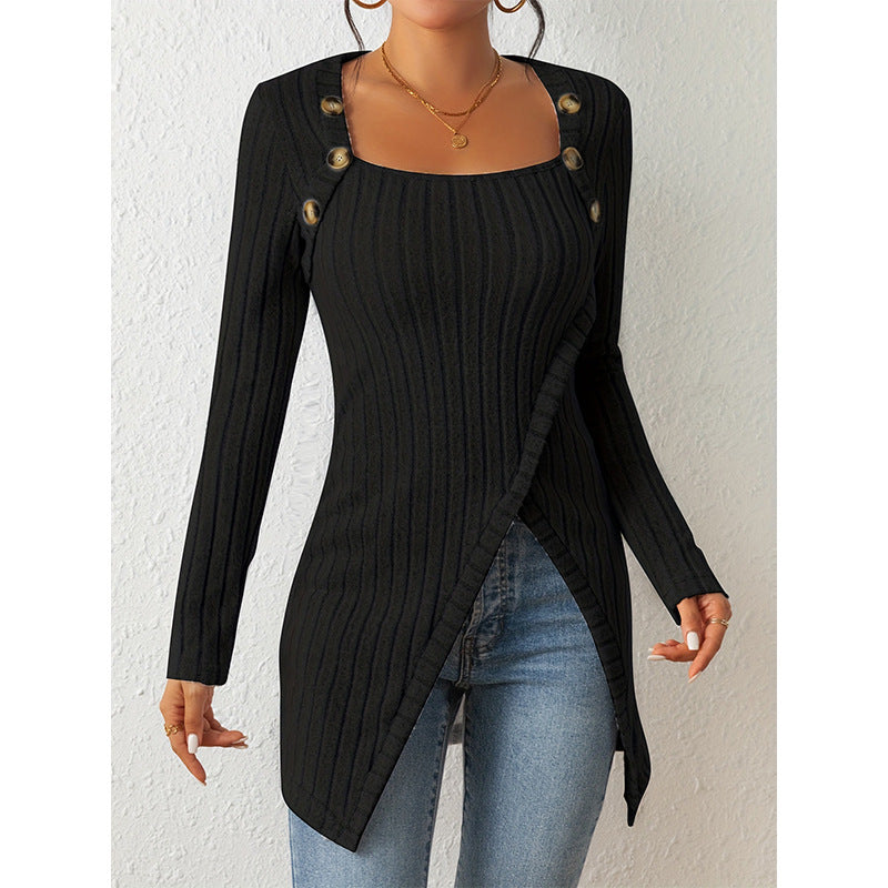 Jersey de punto elegante con abertura, hombros descubiertos y escote cuadrado para mujer