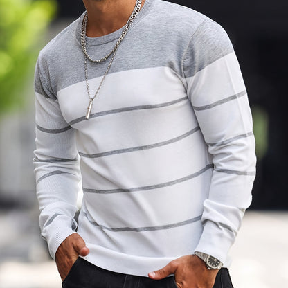 Suéter de punto a rayas azul marino para hombre – Sudadera informal de cuello redondo