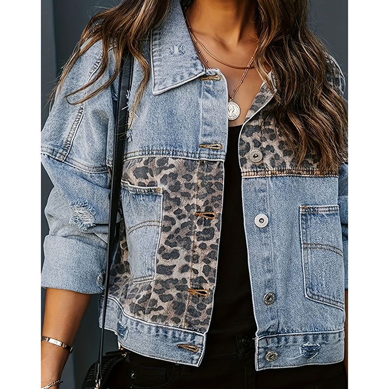 Chaqueta de mezclilla corta y desgastada para mujer – Cierre de botones, estilo urbano