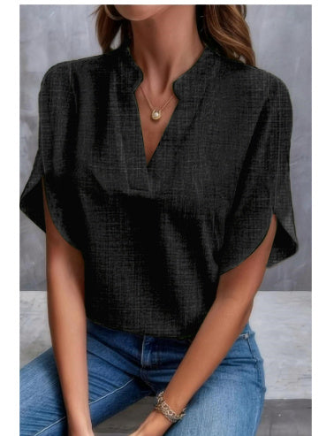 Loom & Soul™ Blusa de Gasa con Cuello en V – Top Elegante de Manga Corta para Verano para Mujer