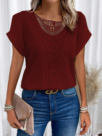 T-shirt ajouré Loom & Soul™ Summer – Haut à manches courtes style ethnique pour femme