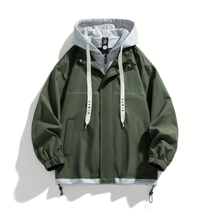 Chaqueta con cremallera y bloques de color para hombre Loom & Soul – Cortavientos ligero con capucha
