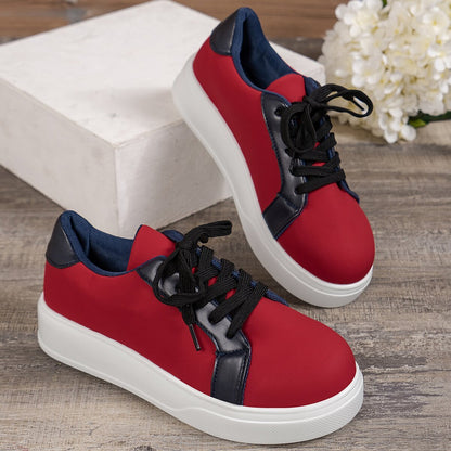 Zapatillas Retro con Cordones Loom & Soul™ – Zapatos de Caminar de PU para Mujer con Elevación Cómoda de 3–5CM y Suela de Goma