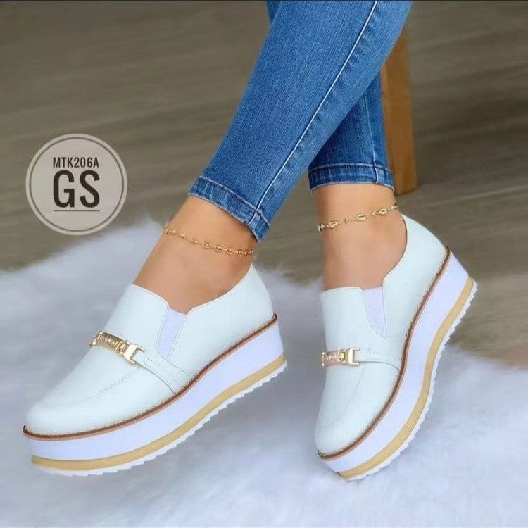 Loom & Soul™ Zapatillas sin Cordones con Plataforma para Mujer – Planas de Cuero Sintético Casuales con Suela Cómoda de Cuña Baja