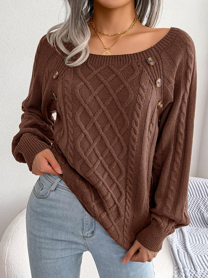Jersey texturizado de mujer con manga farol – Top de punto con detalles de botones