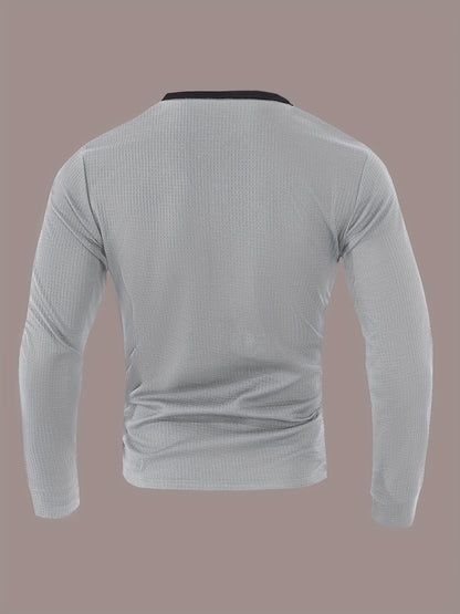 Chemise Henley gaufrée pour homme – Haut boutonnée toutes saisons blanc et noir