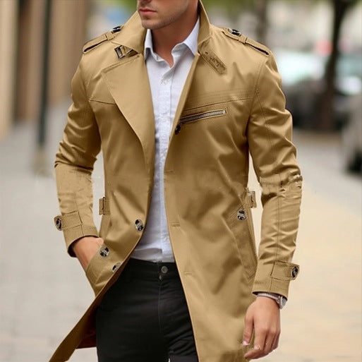 Chaqueta informal de solapa de talla grande para hombre – Abrigo de otoño de longitud media