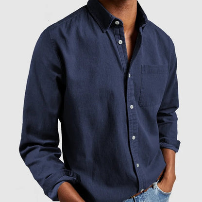 Camisa de manga larga con solapa para hombre – Cárdigan casual de mezcla de algodón