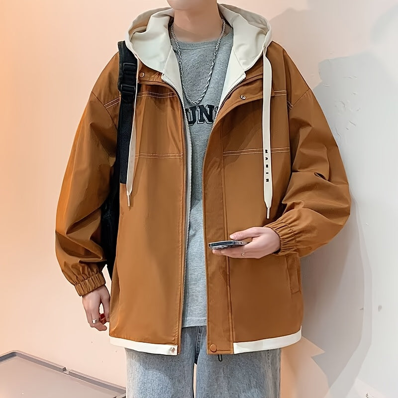 Chaqueta con cremallera y bloques de color para hombre Loom & Soul – Cortavientos ligero con capucha