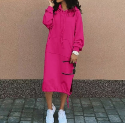 Sudadera larga con capucha para mujer – Bolsillo con cordón Ajuste casual