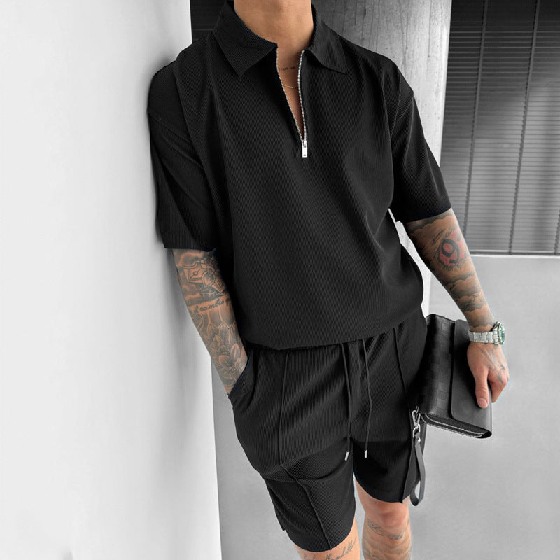 Conjunto de polo con cremallera y pantalón corto Loom & Soul™ para hombre – Conjunto informal de dos piezas para verano