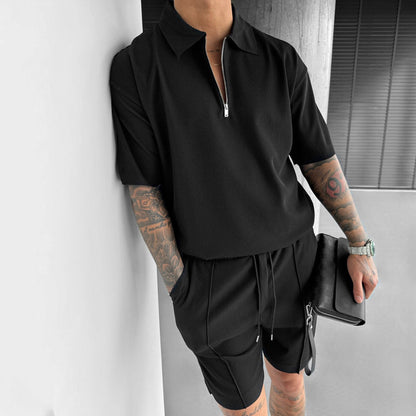 Conjunto de polo con cremallera y pantalón corto Loom & Soul™ para hombre – Conjunto informal de dos piezas para verano