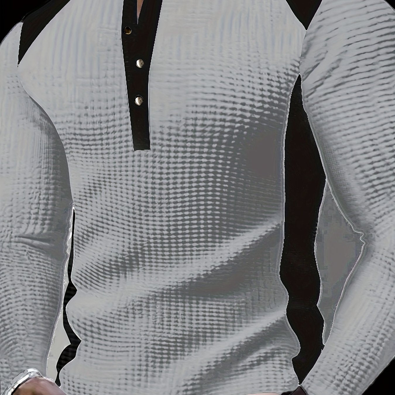Chemise Henley gaufrée pour homme – Haut boutonnée toutes saisons blanc et noir