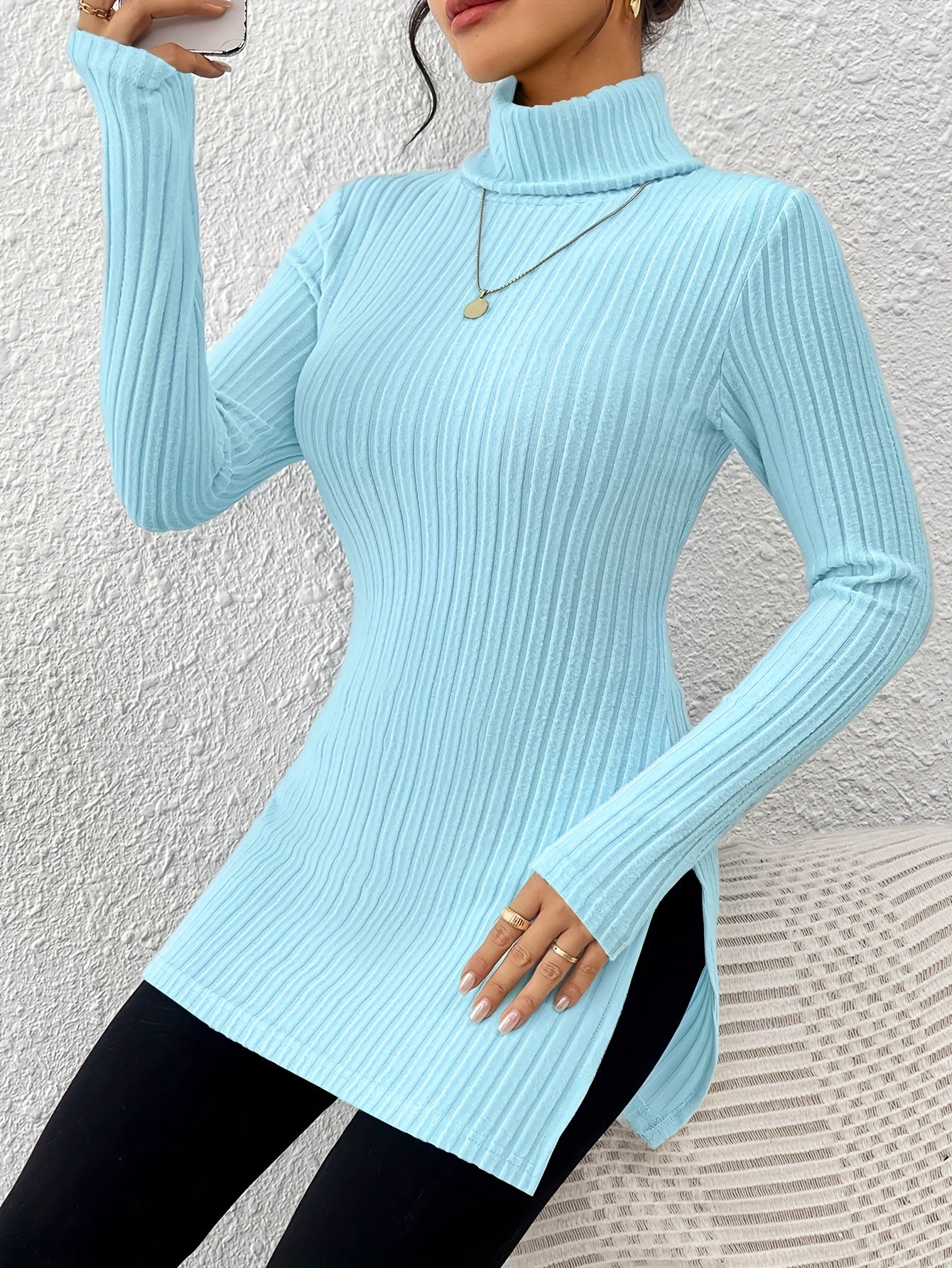 Top de cuello alto elegante para mujer – Tejido suave de manga larga y cuello alto