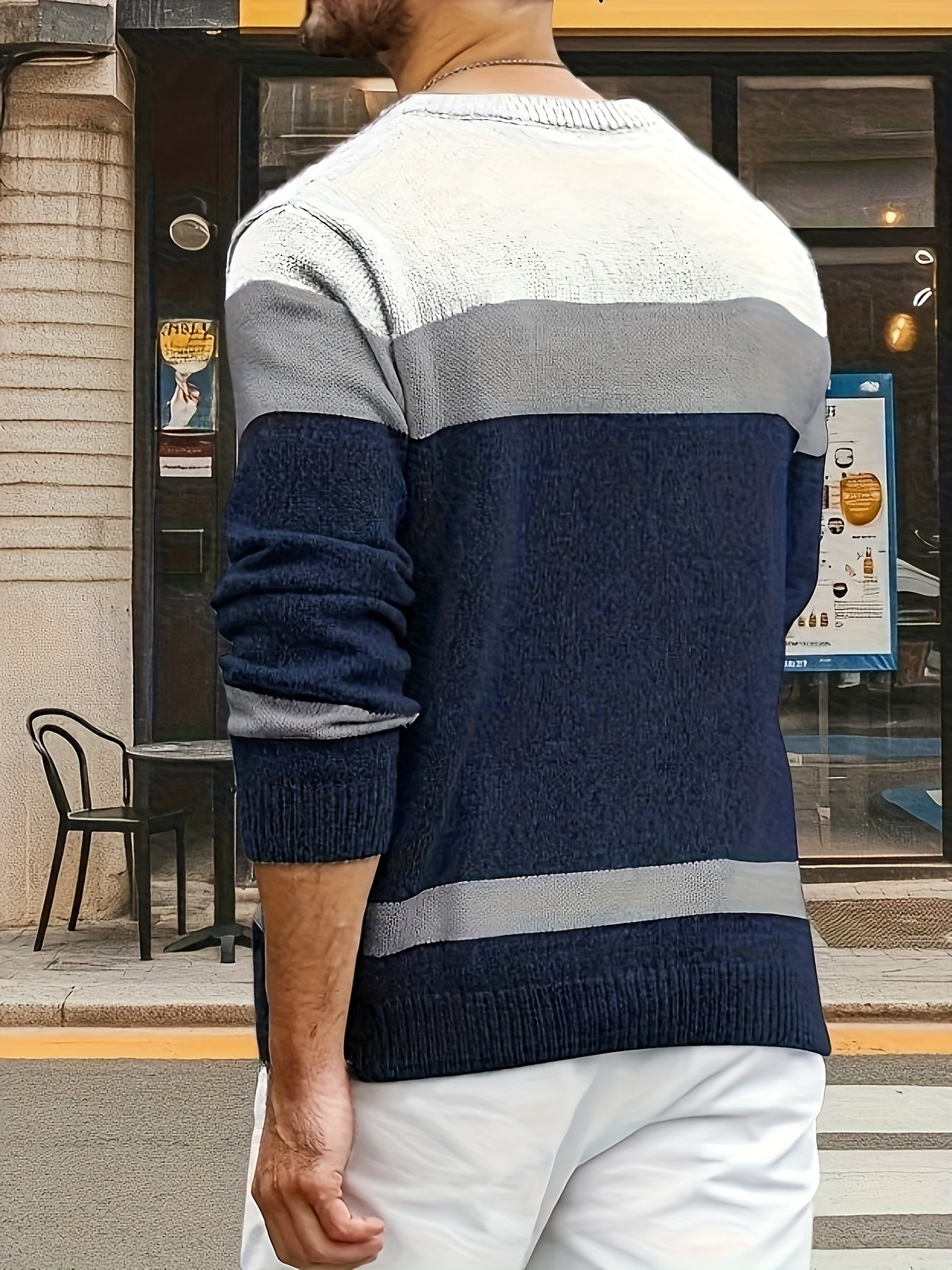Suéter de punto trenzado color block para hombre – Suéter suave de cuello redondo