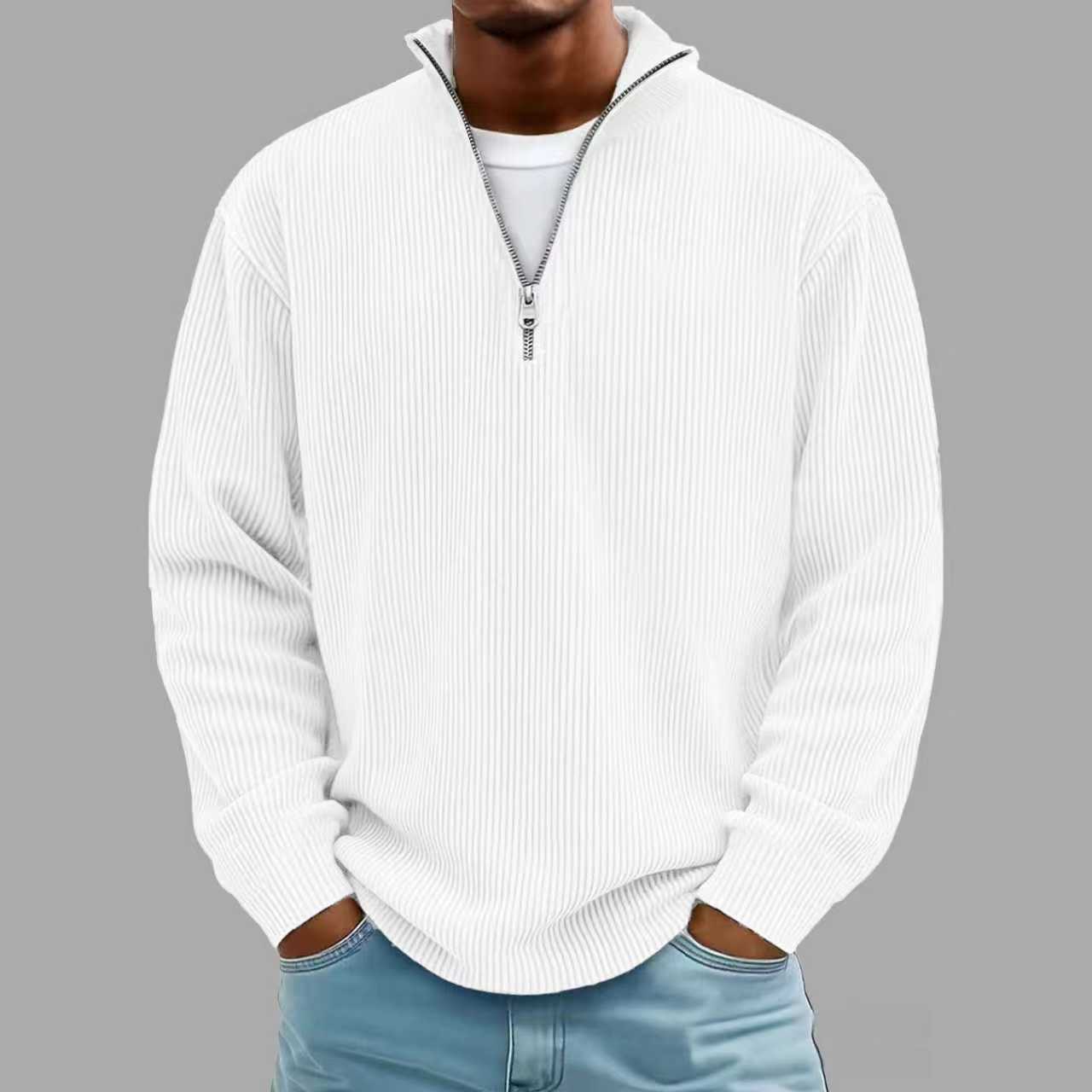 Men’s Corduroy Zip Stand Collar Sweatshirt – Casual Long Sleeve Top